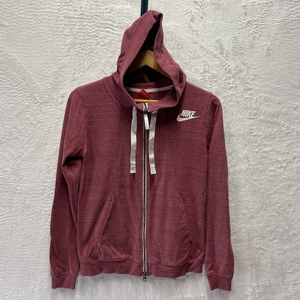 Nike Full Zip Hoodie Women's Small Pink Cotton Swoosh Logo Pockets Sports Run